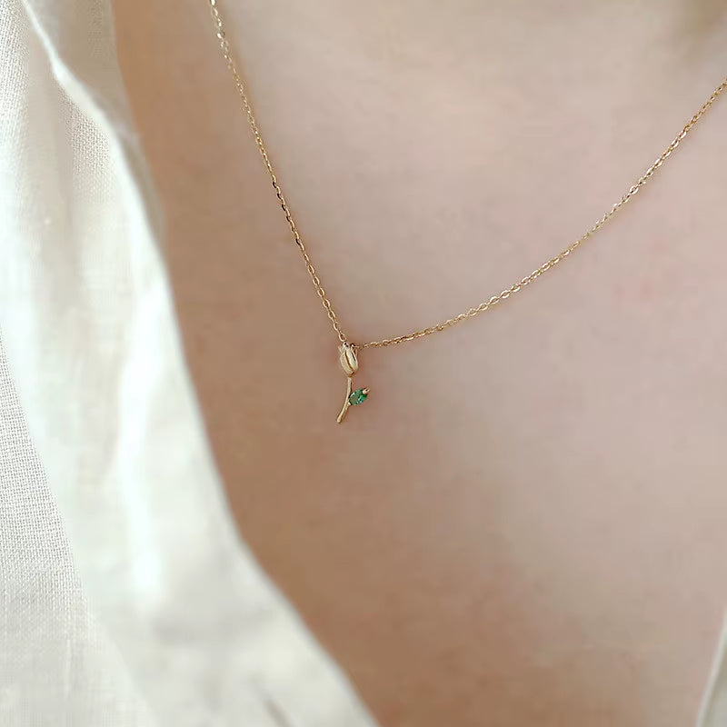 925 Sterling Silver Plated 14K Gold Necklace Retro Temperament Rose Flower Pendant Necklace for Women Wedding Jewelry