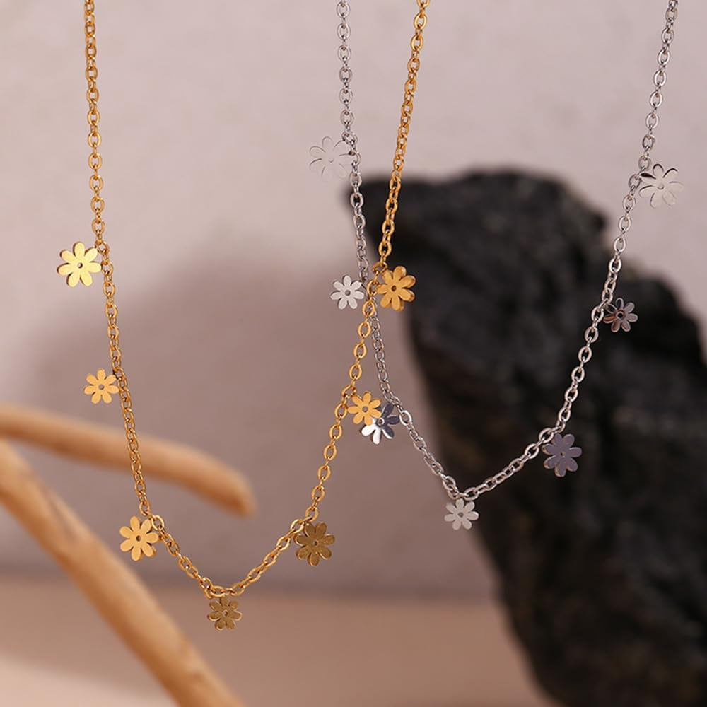 Simpatica Collana Girocollo Con Fiori a Margherita per Donne E Ragazze Fiori in Acciaio Inossidabile Collane a Catena Regolabili Gioielli Minimalisti Regali per La Festa Della Mamma