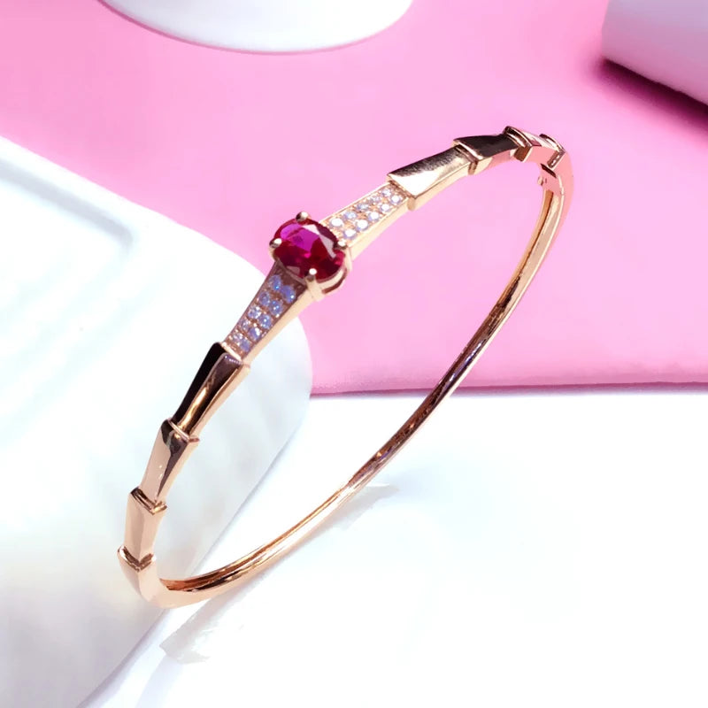 585 Purple Gold Plated 14K Rose Gold Inlaid Crystal Ruby Bracelet for Women Charm Light Luxury Wedding Party Fashion Jewelry