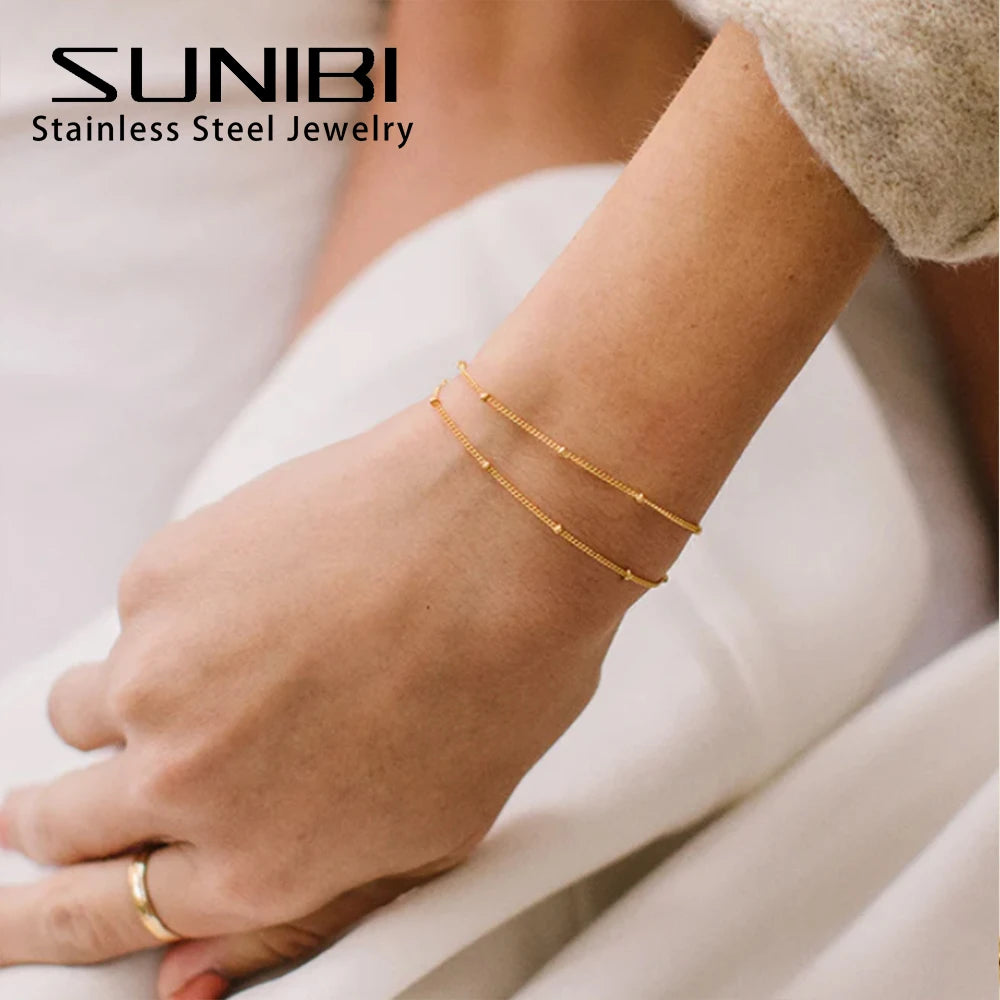Layered Stainless Steel Bracelet for Women Gold Color Minimalism Multilayer Classic Bead Chain Bracelet Jewelry Wholesale