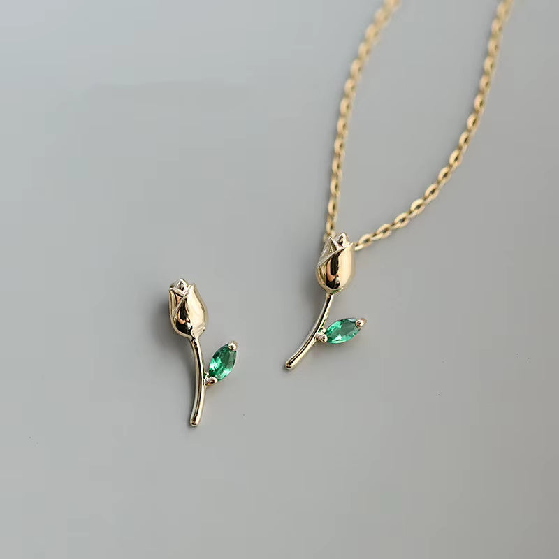 925 Sterling Silver Plated 14K Gold Necklace Retro Temperament Rose Flower Pendant Necklace for Women Wedding Jewelry