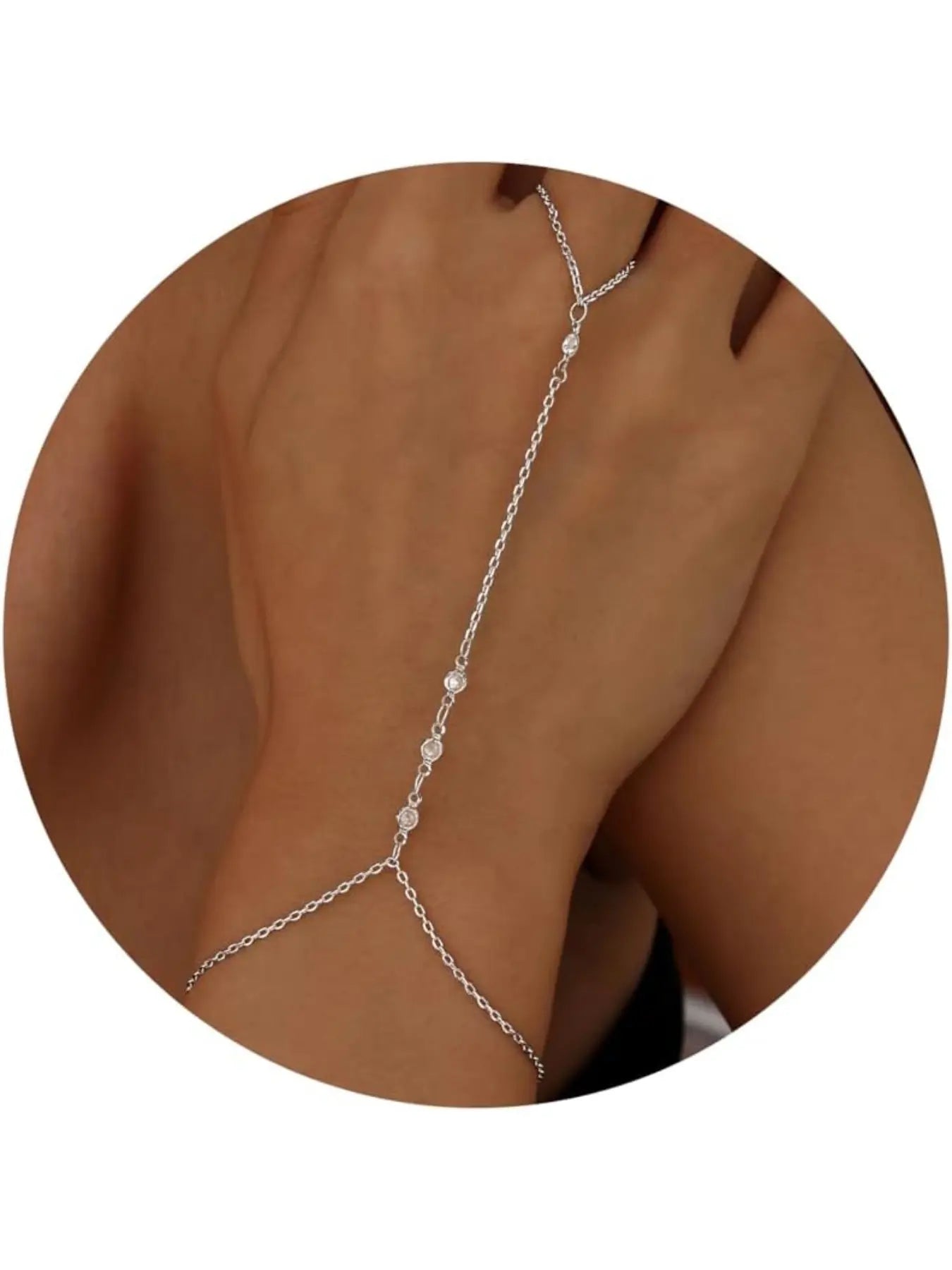 Hand Chain Bracelets for Women, Exquisite Bracelet, 14K Gold Plated Ring Bracelet with Cubic Zircon, Dainty Stackable Silver Link Chain, Elegant Jewelry Bracelet