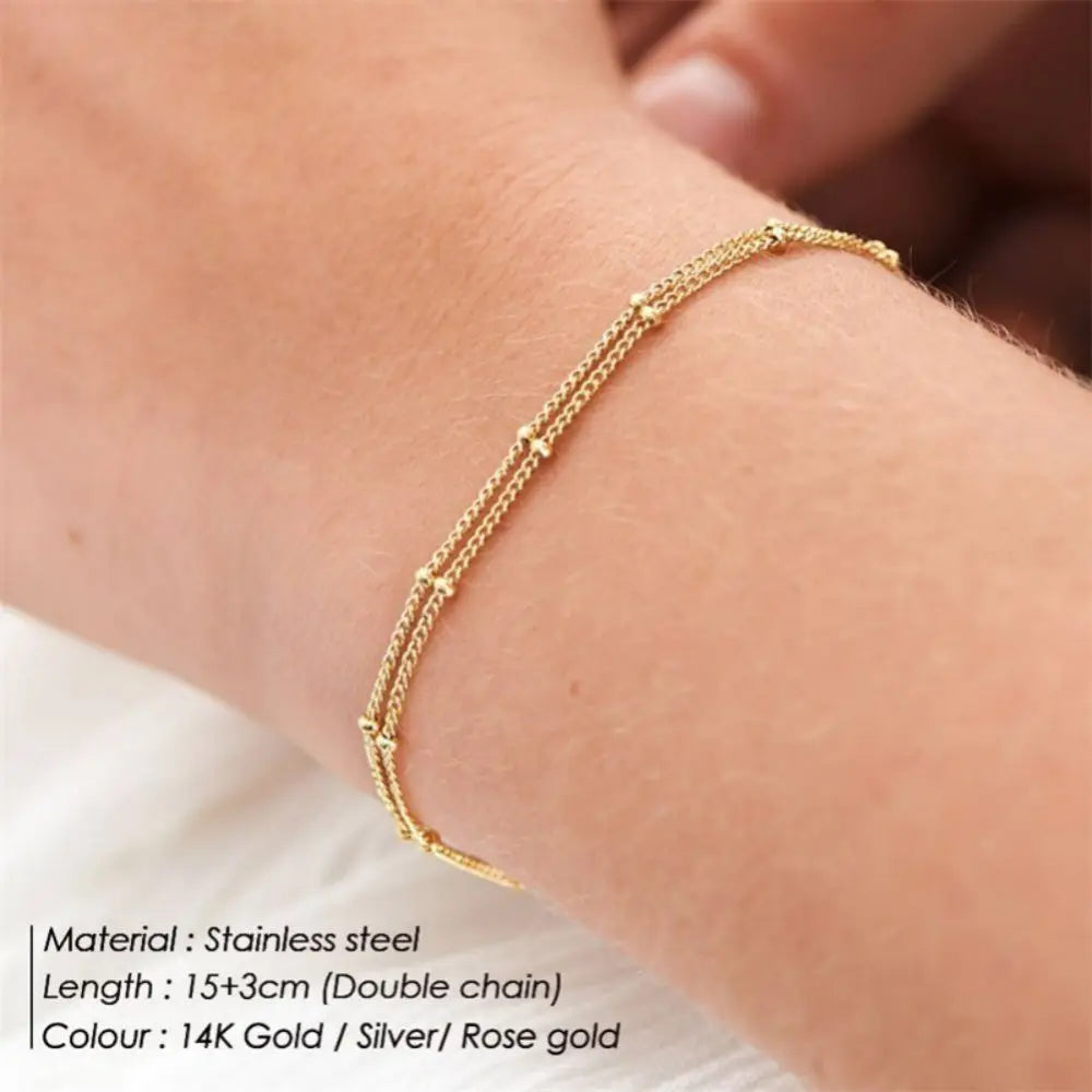 Layered Stainless Steel Bracelet for Women Gold Color Minimalism Multilayer Classic Bead Chain Bracelet Jewelry Wholesale