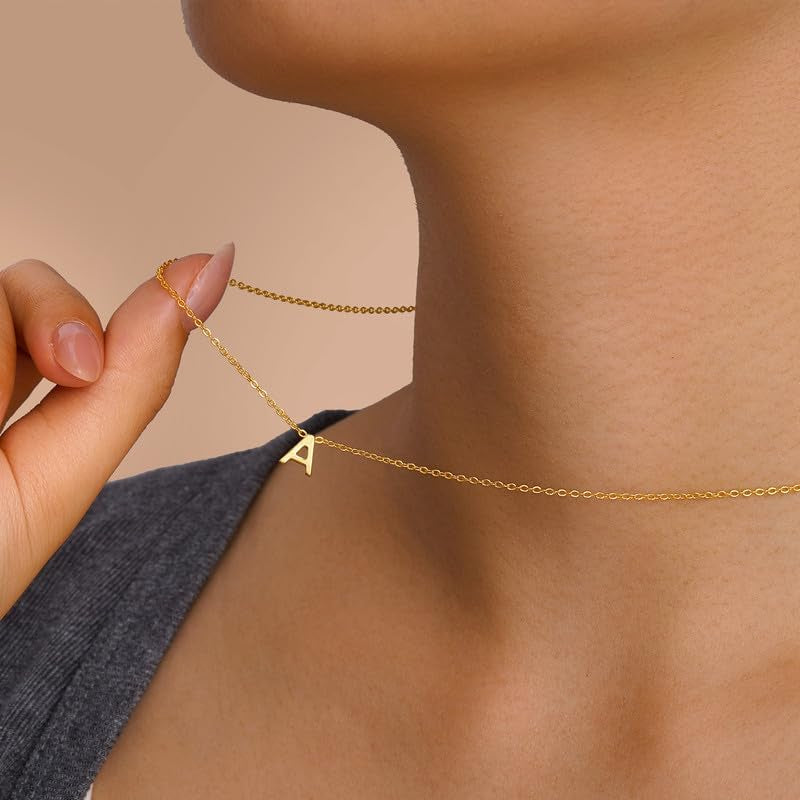 Collana Con Iniziale Donna Oro - 14K Placcato Oro Iniziale A-Z Collana Con Lettera, Personalizzato Gioielli Donna Regalo per Lei Ragazza Fidanzata Mamma Amica Compleanno