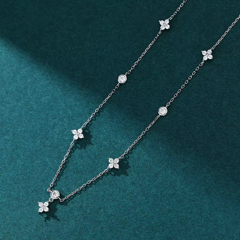 925 Sterling Silver Inlaid Zircon Flower Necklace for Women Exquisite Sweet Wedding Jewelry Accessories Gifts