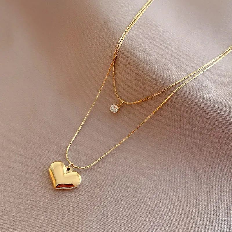 High Quality Stainless Steel Necklace for Women Gold Color Heart Shape Pendant Necklace Party Holiday Chain Jewelry