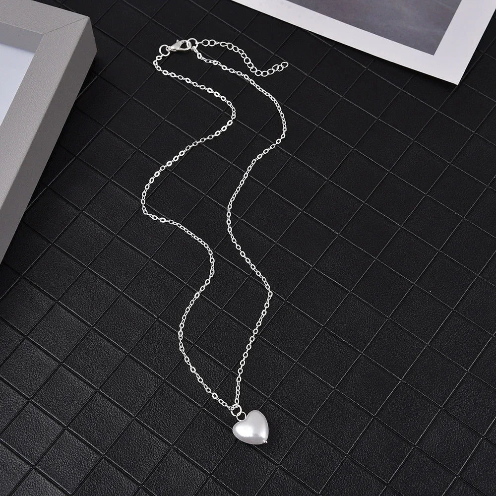 2024 New Fashion Kpop Pearl Choker Necklace Cute Double Layer Chain Pendant for Women Jewelry Girl Gift