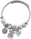 Bracciale Regolabile Ragazza in Acciaio Inossidabile Con Ciondoli Cuore E Orsetto, Braccialetto Donna Acciaio Con Perline Di Cristallo, Gioielli Charms E Bracciale Amico, Regalo Elegante per Ragazze