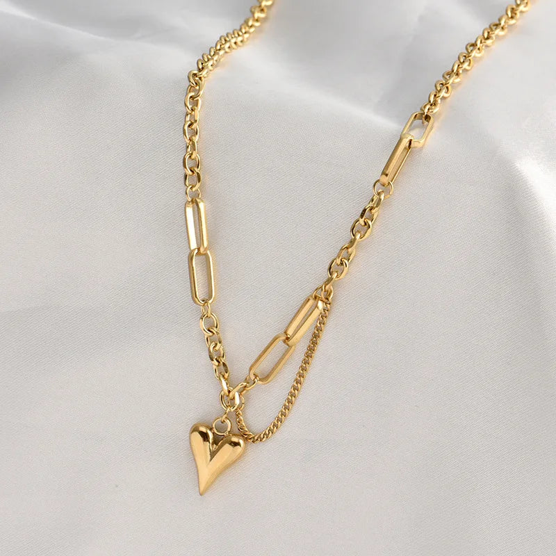 High Quality Stainless Steel Necklace for Women Gold Color Heart Shape Pendant Necklace Party Holiday Chain Jewelry