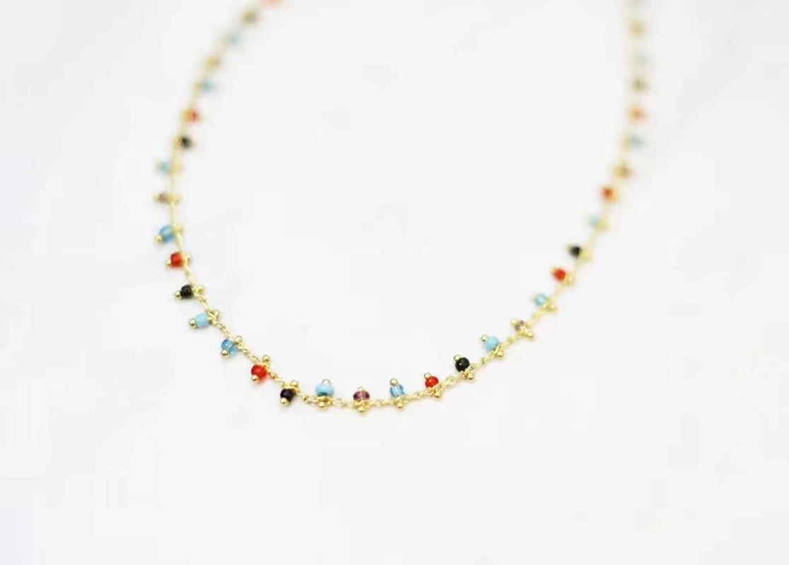 Creative Design Natural Stone Necklace Short Necklace Retro Ethnic Pink Green Black Red Natural Stone Pendant Women Jewelry