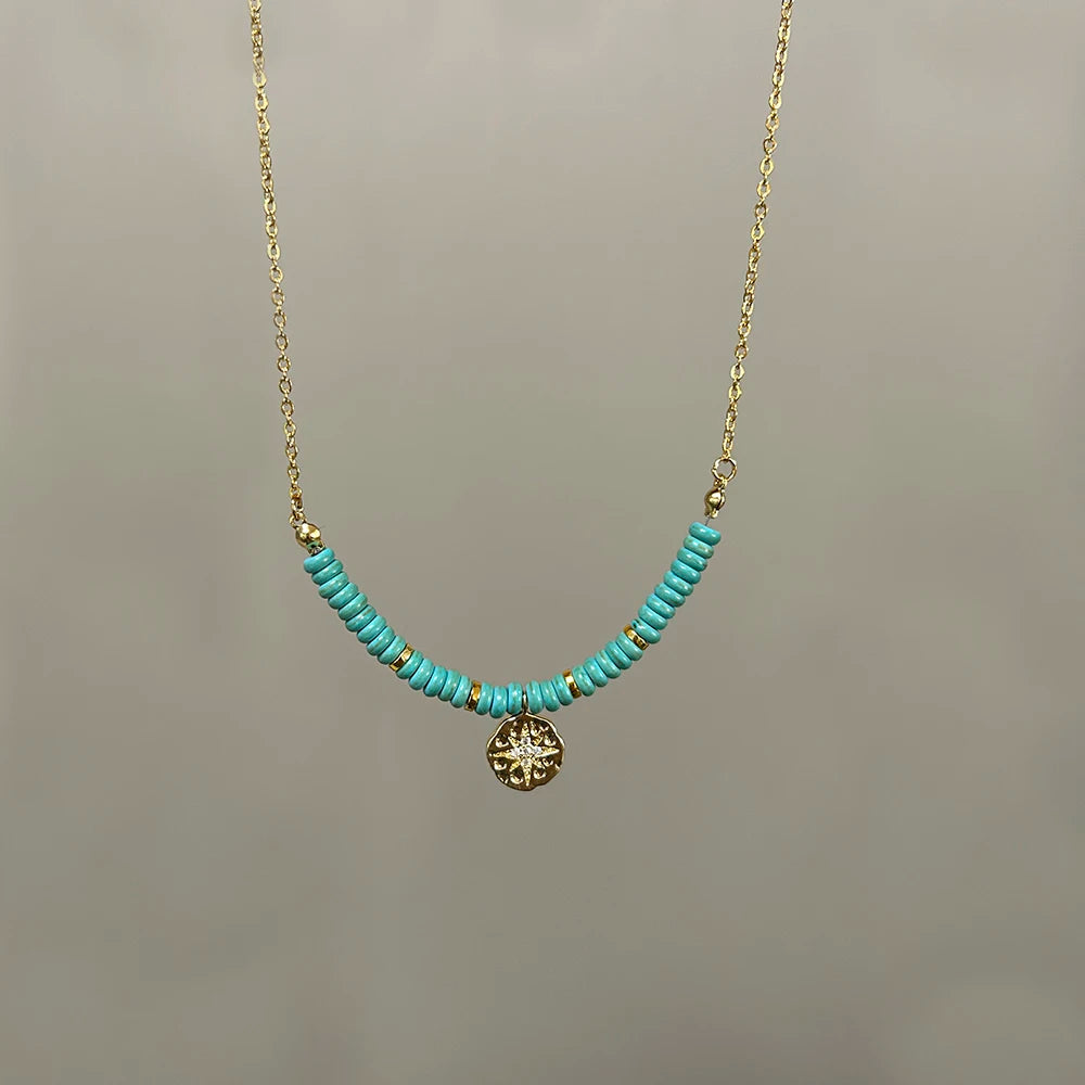 Creative Design Natural Stone Necklace Short Necklace Retro Ethnic Pink Green Black Red Natural Stone Pendant Women Jewelry