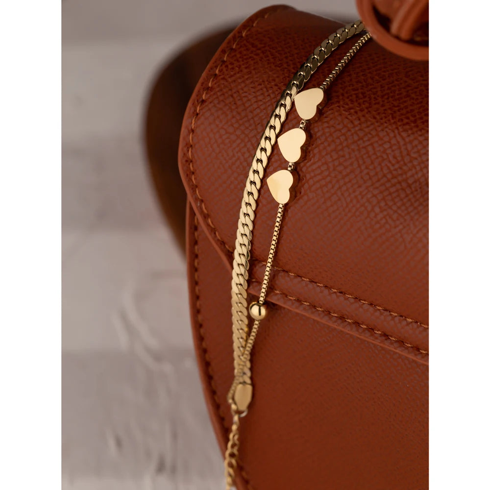 Romantic Heart Stainless Steel Bracelet for Women Charm Gold Color Snake Chain Layered Bracelet Jewelry Girlfriend Gift