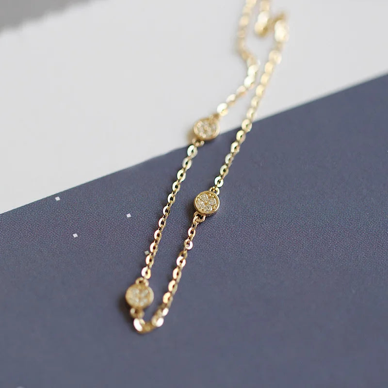 925 Sterling Silver 14K Gold Plated Bracelet INS Zircon Disc Light Luxury Bracelet for Women Jewelry