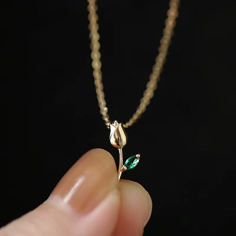 925 Sterling Silver Plated 14K Gold Necklace Retro Temperament Rose Flower Pendant Necklace for Women Wedding Jewelry