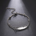 Stainless Steel Women Bracelet a Feather Pendant Double Layer Bead Chain 2022 New Trend Jewelry Birthday Gift