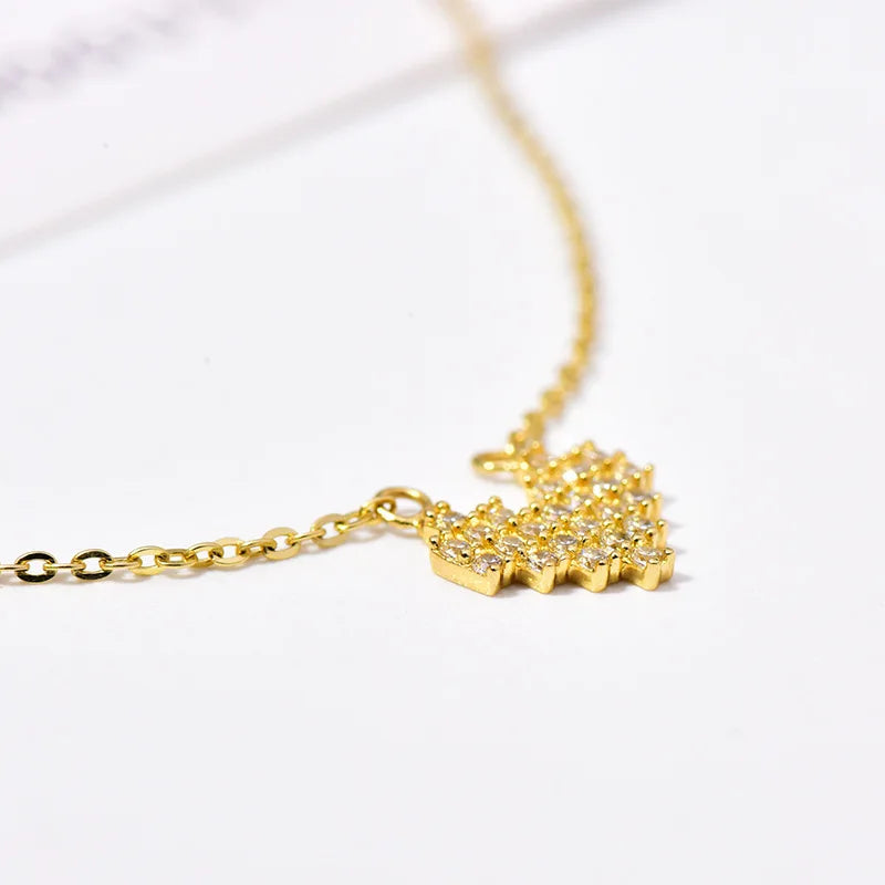 925 Sterling Silver Simple Zircon Heart Pendant Clavicle Chain Necklace Women Exquisite Lovely 14K Gold Plating Jewelry Gift