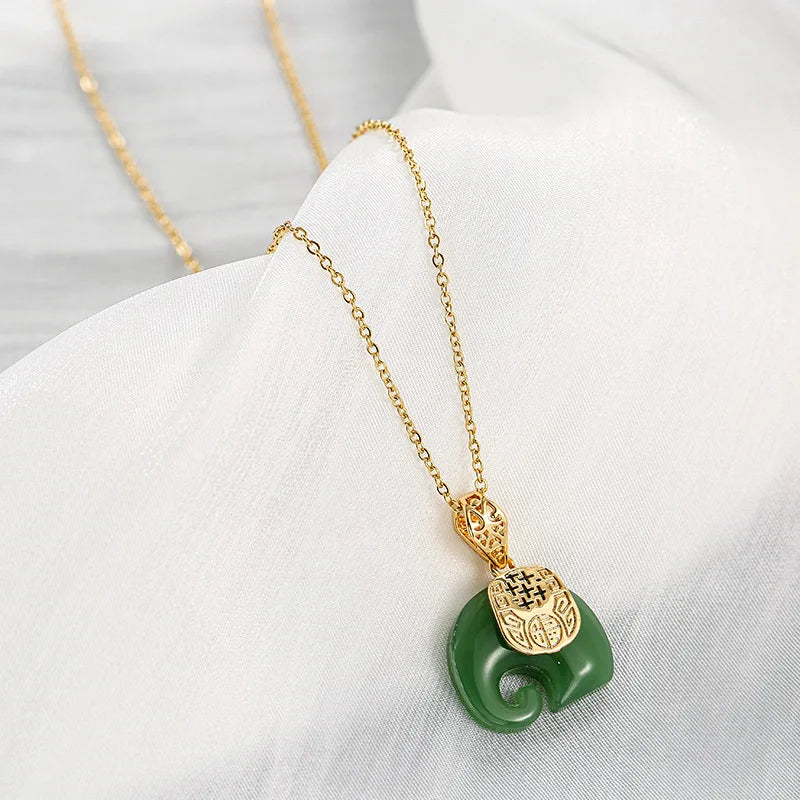 Stainless Steel 2 Color Jade Elephant Pendant Necklace for Women Chain 2021 Trend Blessing Ethnic Gift Fashion Jewelry