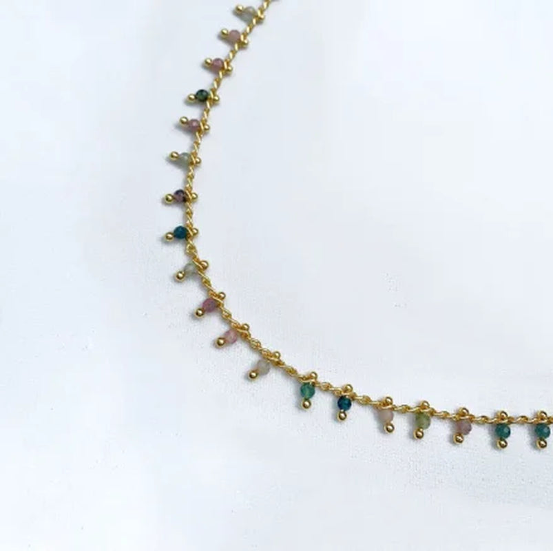 Creative Design Natural Stone Necklace Short Necklace Retro Ethnic Pink Green Black Red Natural Stone Pendant Women Jewelry