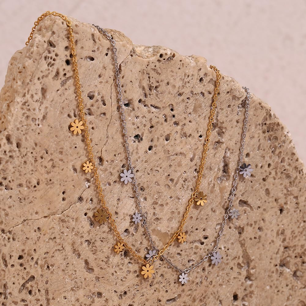 Simpatica Collana Girocollo Con Fiori a Margherita per Donne E Ragazze Fiori in Acciaio Inossidabile Collane a Catena Regolabili Gioielli Minimalisti Regali per La Festa Della Mamma