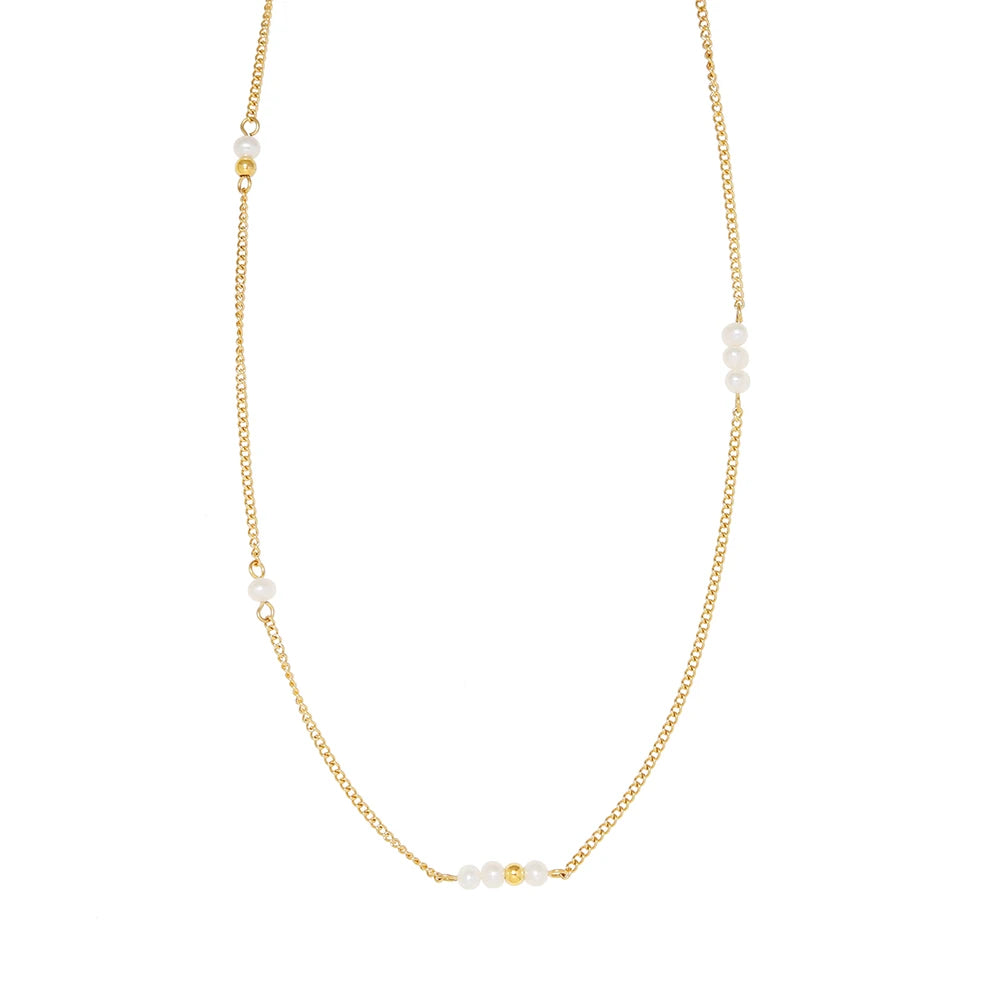 Stainless Steel Plated 18K Gold Handmade Natural Freshwater Pearls Necklace Clavicle Chain for Women Simple Gift Jewelry