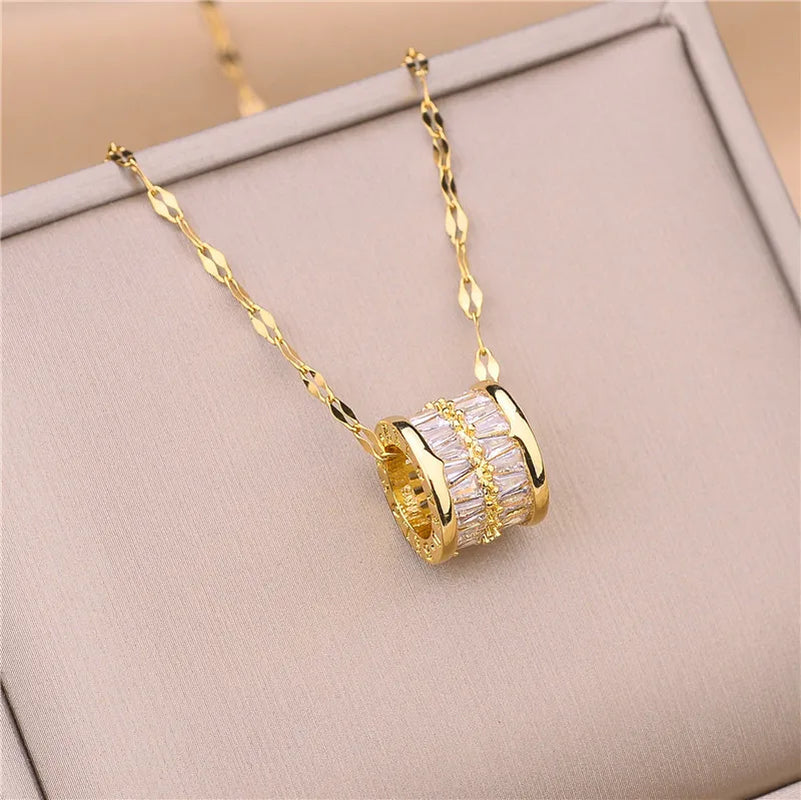 New in Light Luxury Zircon Crystal Stainless Steel Necklaces for Women Korean Fashion Sweet Sexy Female Clavicle Chain Jewelry