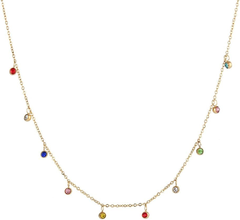 Collana Color Oro Con Cristalli Colorati Gioiello Regalo Donna Catenina Acciaio
