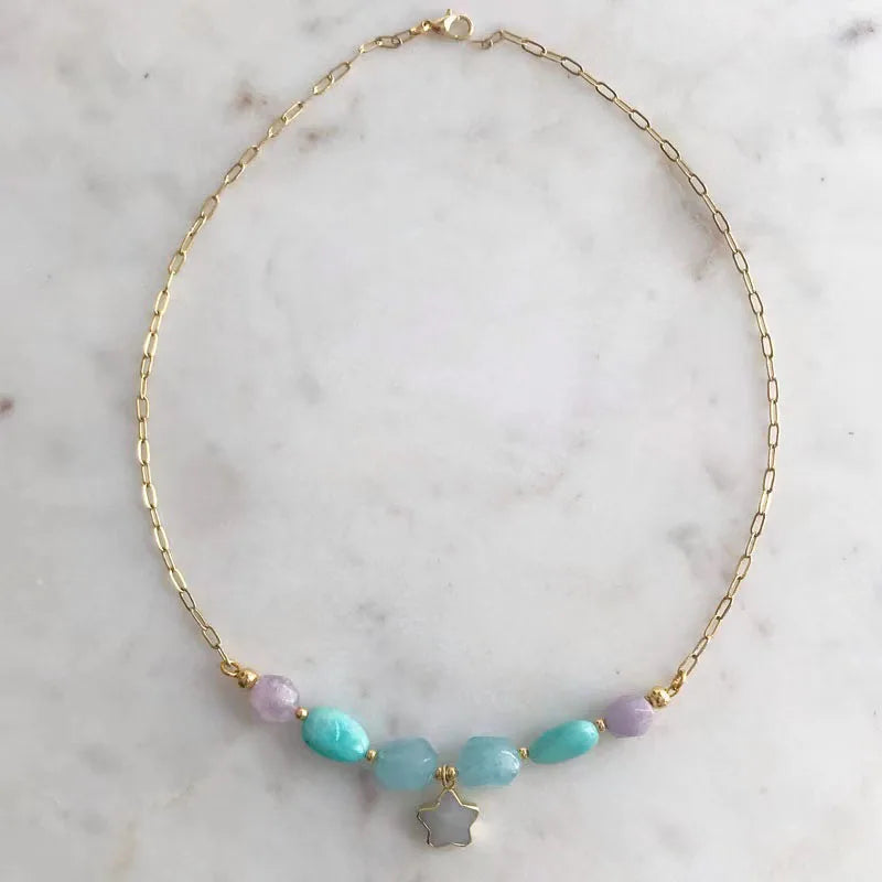 Creative Design Natural Stone Necklace Short Necklace Retro Ethnic Pink Green Black Red Natural Stone Pendant Women Jewelry