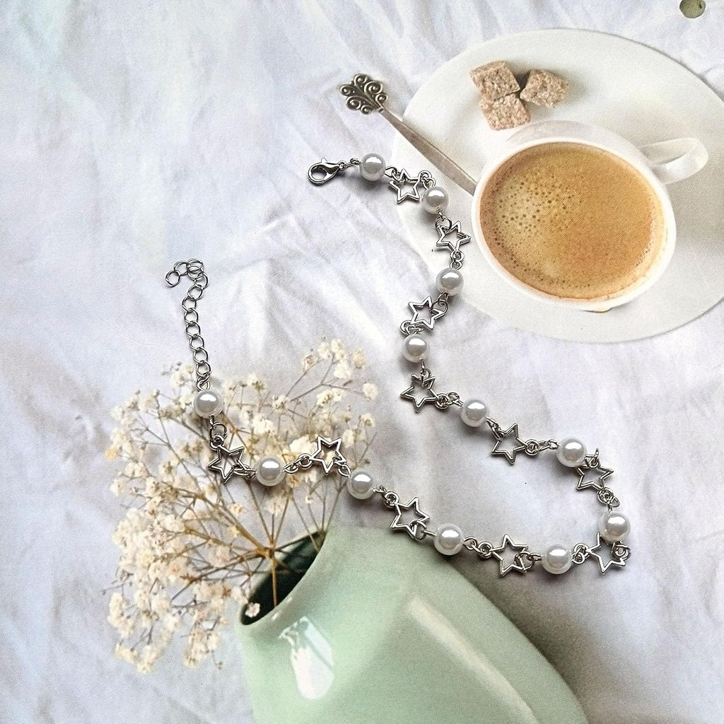 Collana Girocollo Con Perle E Stelle, Stile Bohémien, Con Perle Finte, Gioiello Da Donna