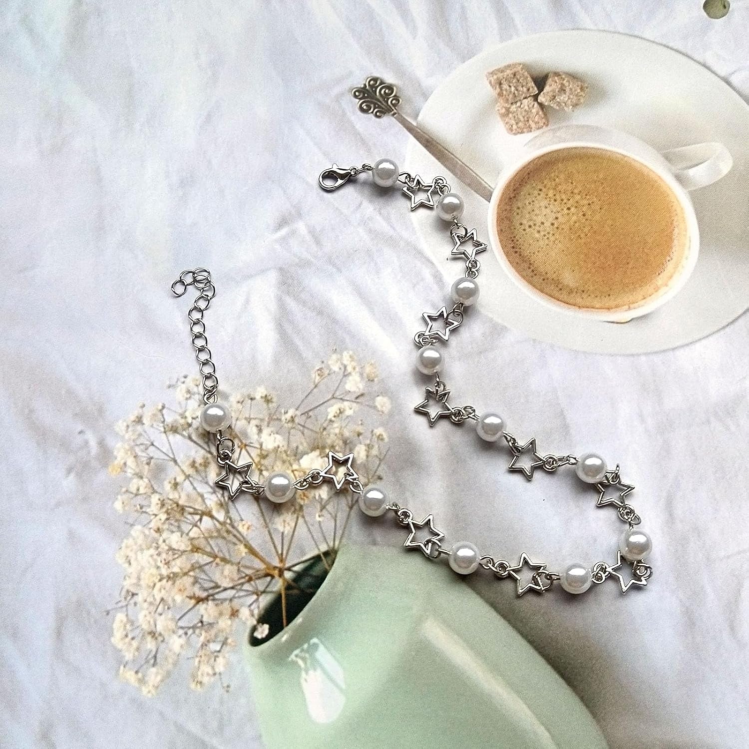 Collana Girocollo Con Perle E Stelle, Stile Bohémien, Con Perle Finte, Gioiello Da Donna