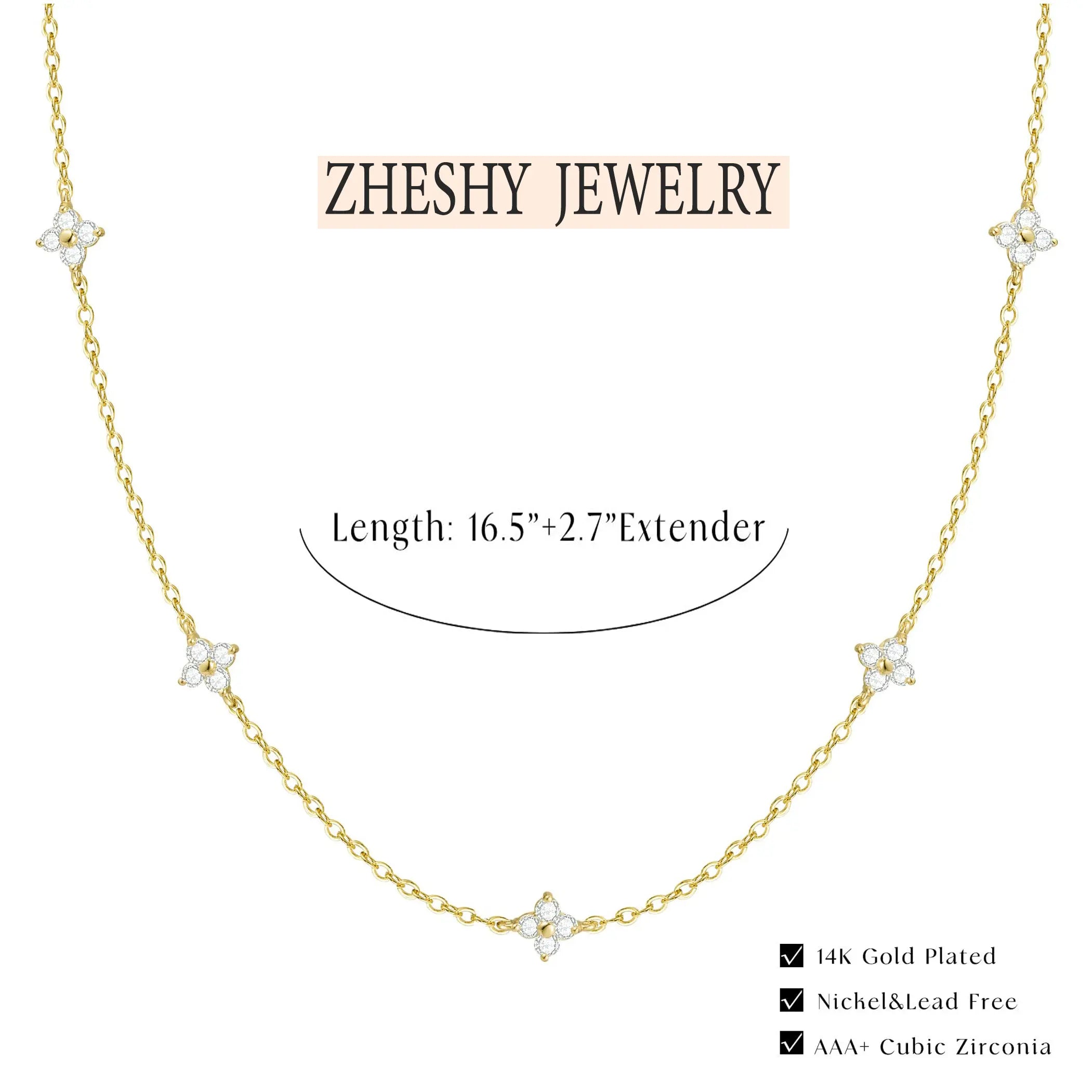 Dainty Flower Necklace, 14K Gold-Plated Flower Collarbone Chain, Ladies' Cute Simulated Diamond Necklace, Fashion Jewelry Gift, Jewelry Necklace for Teen Girls Gift, Mother’S Day Gift