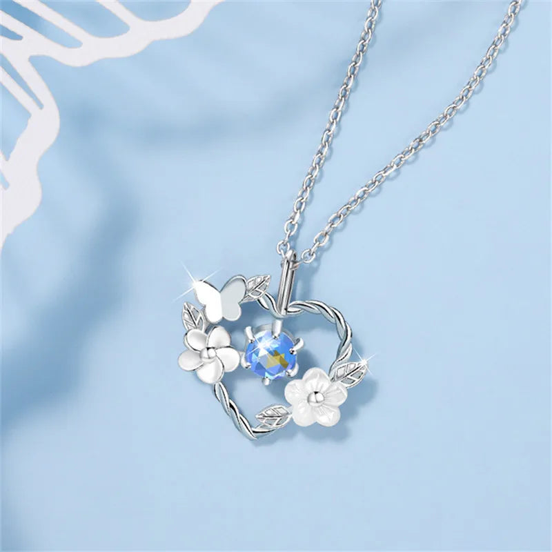 925 Sterling Silver Shell Flower Heart Charm Necklaces & Pendants Choker Necklace for Women Statement Wedding Party Jewelry