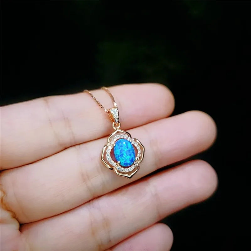 Fashion Big Water Drop White Opal Pendant Necklace for Women Luxury Rose Gold Color Crystal Flower Necklace Jewelry Dropshipping