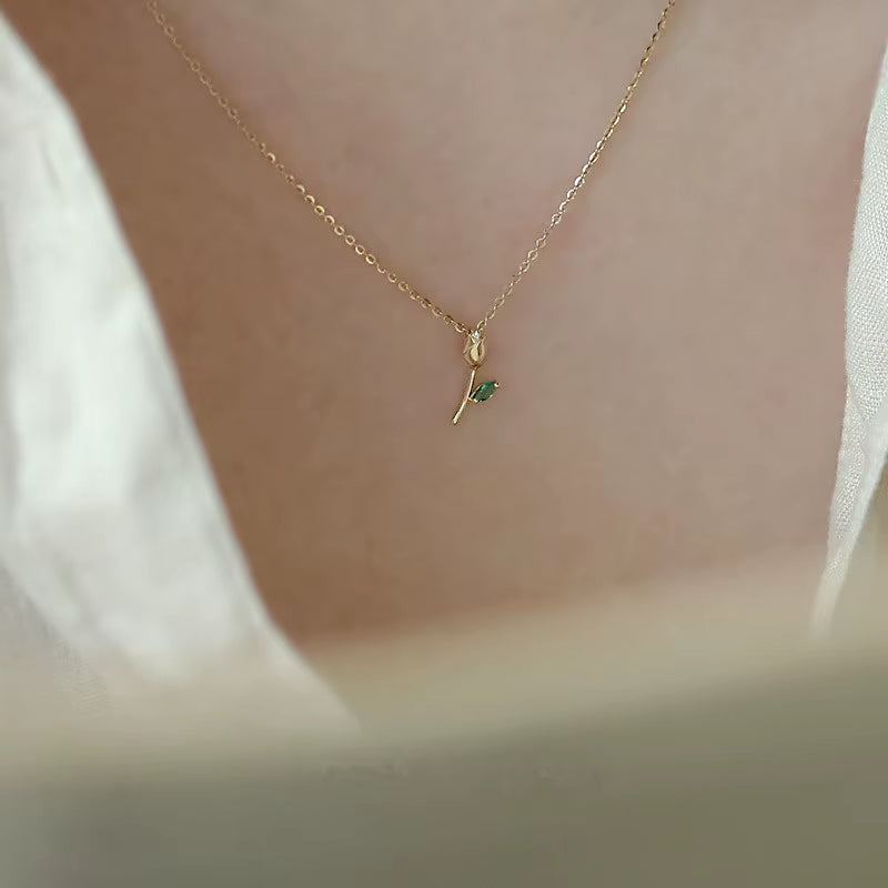925 Sterling Silver Plated 14K Gold Necklace Retro Temperament Rose Flower Pendant Necklace for Women Wedding Jewelry