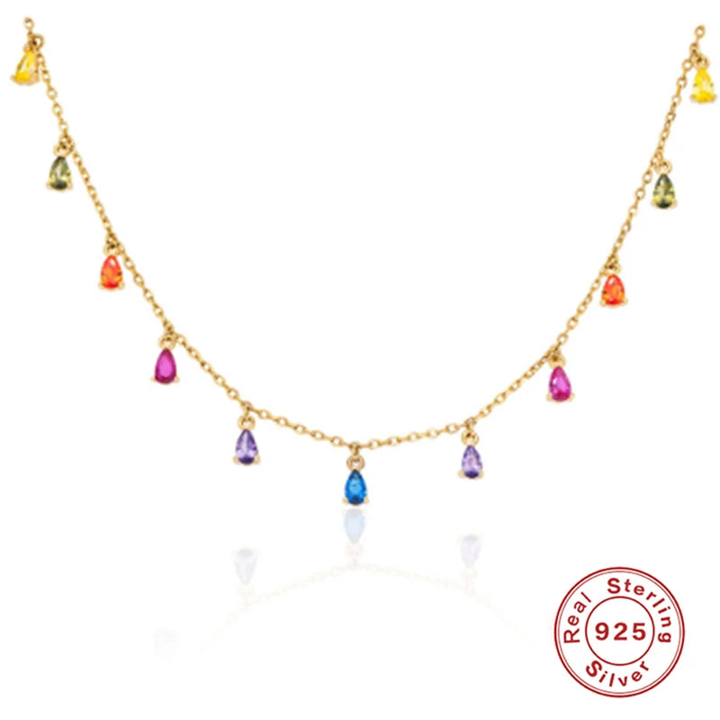 925 Sterling Silver Collar Luxury Bling Rainbow Zircon Pendant Necklace for Woman Birthday Valentine'S Day Party Gift Collares