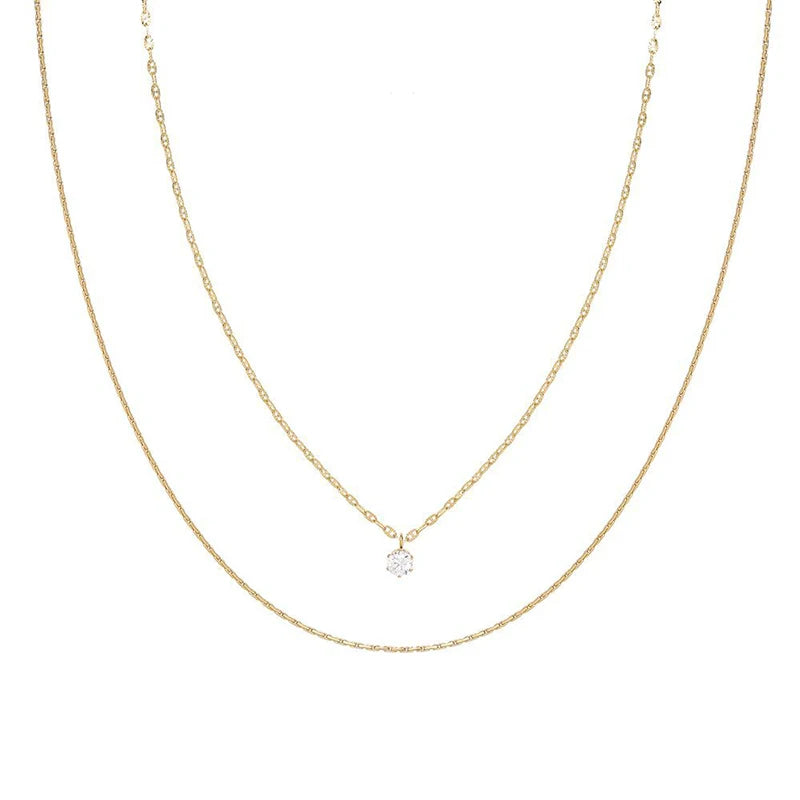 Minimalist Stainless Steel Layering Flash Chain Necklaces for Women Stylish round Pendant Necklaces Waterproof Jewelry Gift