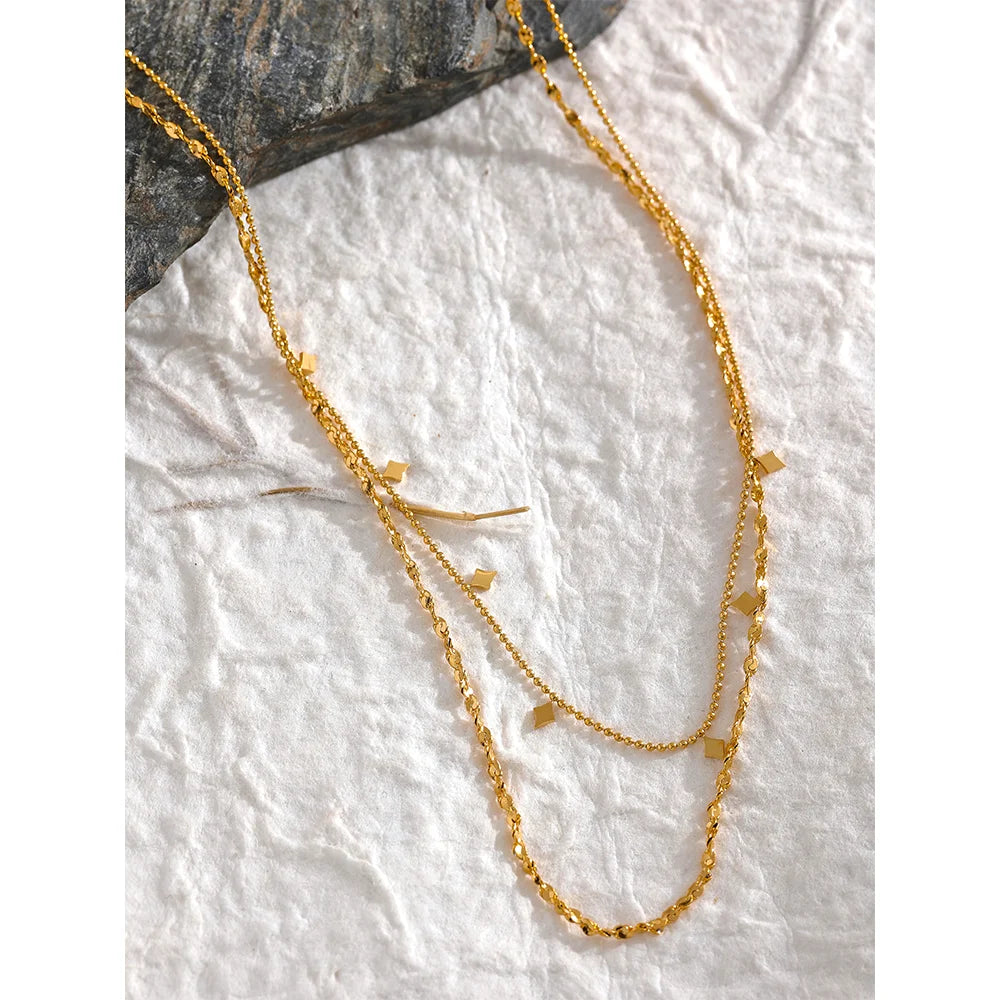 Stylish Layered Chain Stainless Steel Necklace 18K Gold Plated Texture Waterproof Trendy Korean Thin Chain Jewelry Women