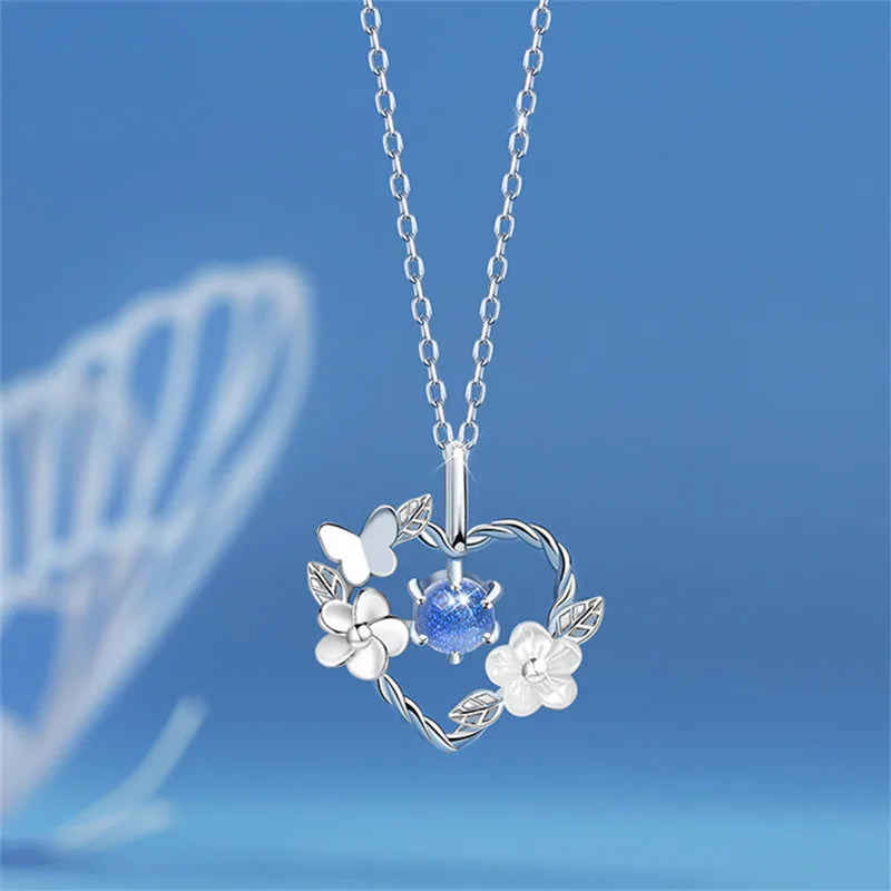 925 Sterling Silver Shell Flower Heart Charm Necklaces & Pendants Choker Necklace for Women Statement Wedding Party Jewelry