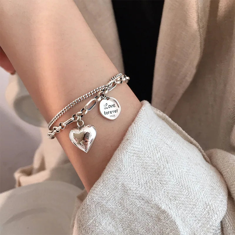 Bohemia Silver Color Heart Beads Bracelets for Women Fashion Multilayer Chain Bracelets Set Charm Bracelet Bangles Jewelry Punk