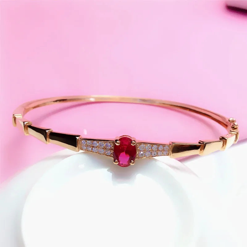 585 Purple Gold Plated 14K Rose Gold Inlaid Crystal Ruby Bracelet for Women Charm Light Luxury Wedding Party Fashion Jewelry