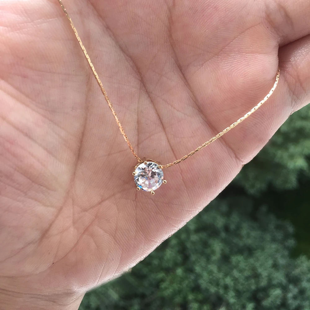 Simple Trendy Crystal Zircon Rhinestone Pendant Necklace for Women Charm White Gold Color Clavicle Chain Necklack Weddingjewelry