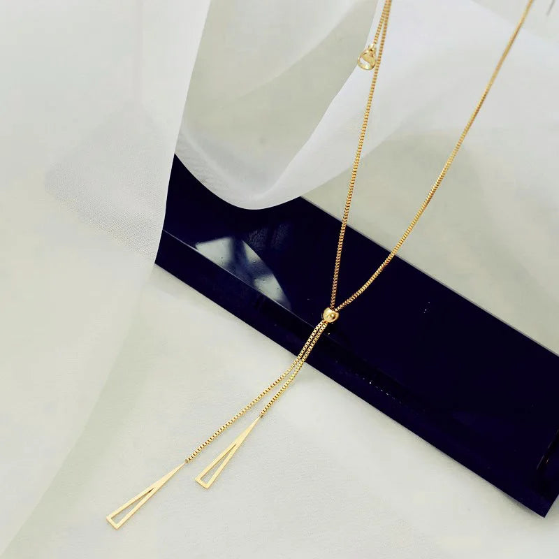 Adjustable Stainless Steel Neckalce Geometric Hollow Triangle Tassels Pendant Clavicle Necklace for Women Wedding Jewelry Gifts