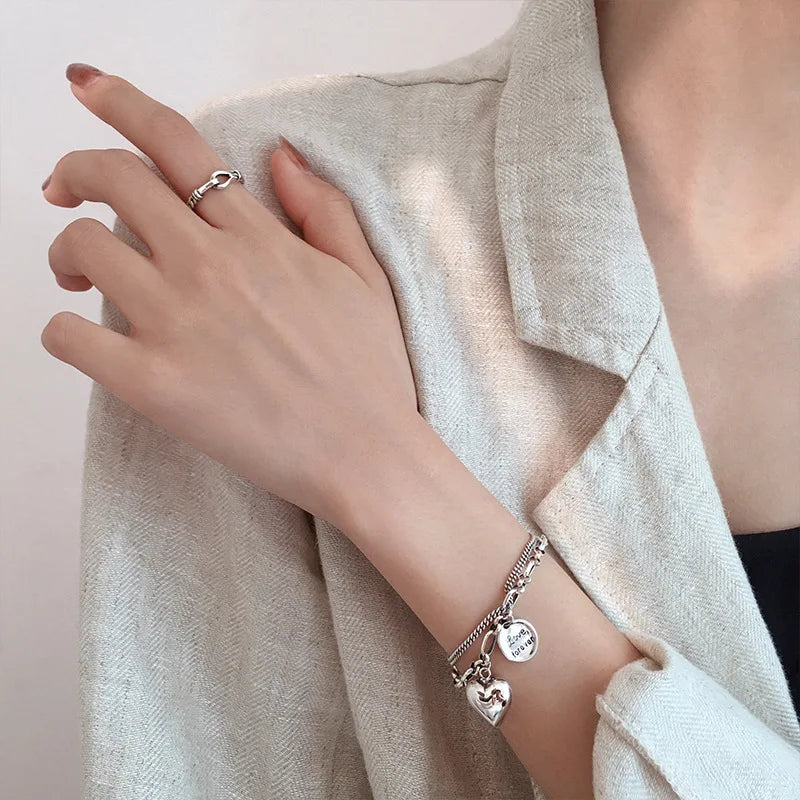 Bohemia Silver Color Heart Beads Bracelets for Women Fashion Multilayer Chain Bracelets Set Charm Bracelet Bangles Jewelry Punk