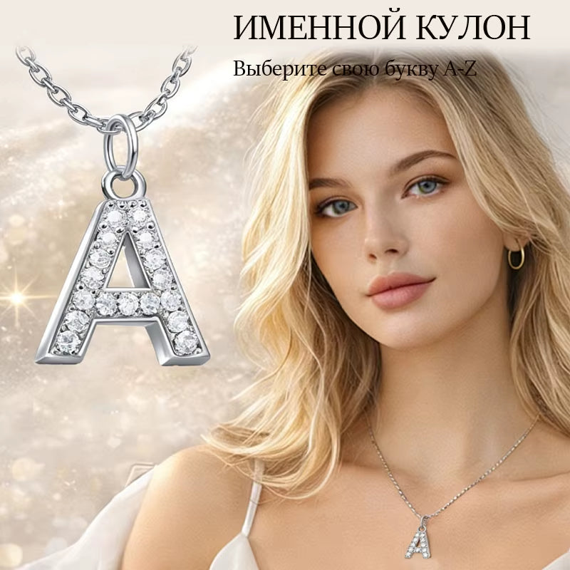 Customized Name with Initial Necklace for Women Mom, Charms Pave Letter Pendant, Stainless Steel Chain Link Adjustable