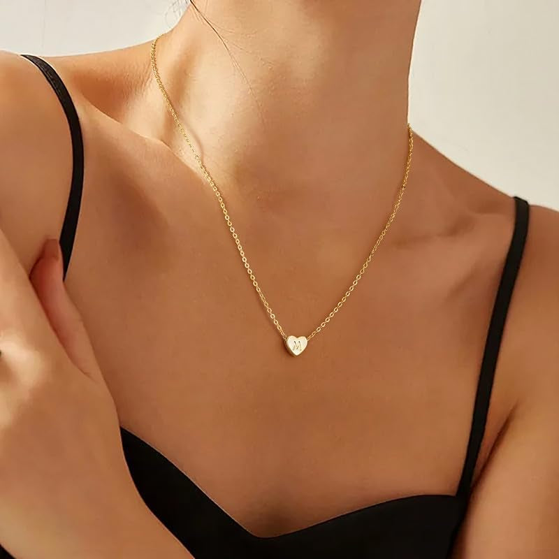 Collana Con Iniziale Donna Oro - 14K Placcato Oro Iniziale A-Z Collana Cuore Con Lettera, Personalizzato Gioielli Donna Regalo per Lei Ragazza Fidanzata Mamma Amica Compleanno