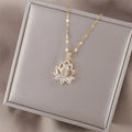 Women'S Gold Lotus Pendant Necklace, Cubic Zirconia Flower Charm Jewelry, Minimalist Dainty Accessories for Women, Spiritual Gift for Her, Daily Wear or Special Occasions, Gold Necklace Women,Summervibes