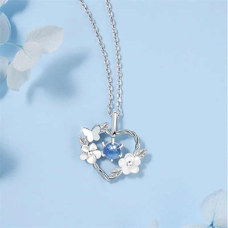 925 Sterling Silver Shell Flower Heart Charm Necklaces & Pendants Choker Necklace for Women Statement Wedding Party Jewelry