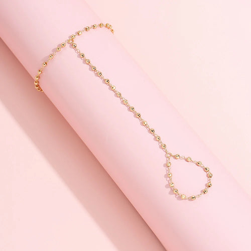 Creative Faceted Beaded Chain Bracelet Finger Ring Minimalist Gold Plated Beads Connecting Hand Harness Women Fashion Jewelry
