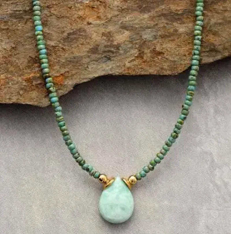 Creative Design Natural Stone Necklace Short Necklace Retro Ethnic Pink Green Black Red Natural Stone Pendant Women Jewelry