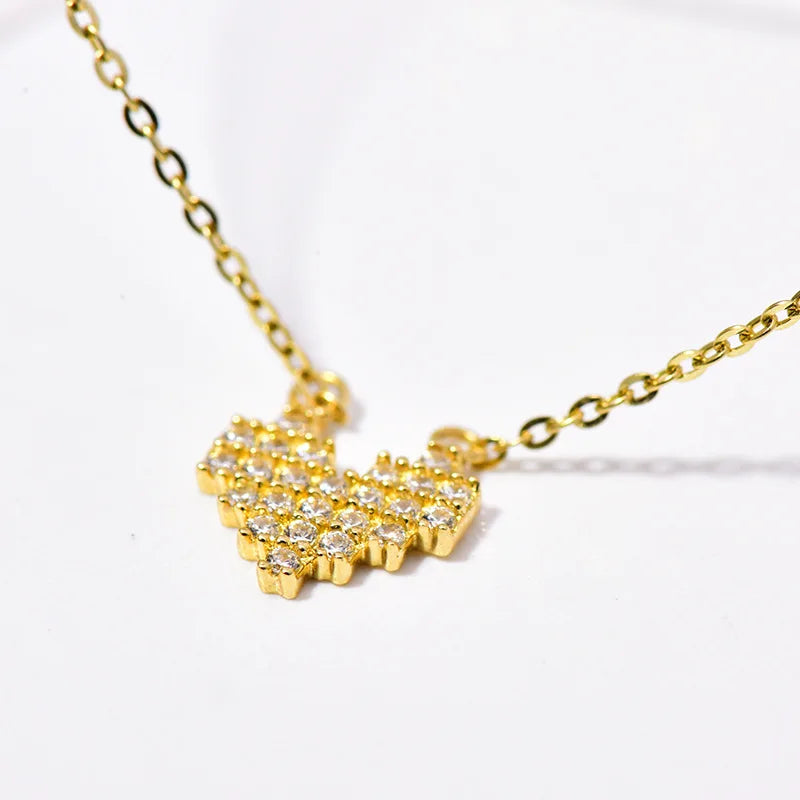 925 Sterling Silver Simple Zircon Heart Pendant Clavicle Chain Necklace Women Exquisite Lovely 14K Gold Plating Jewelry Gift