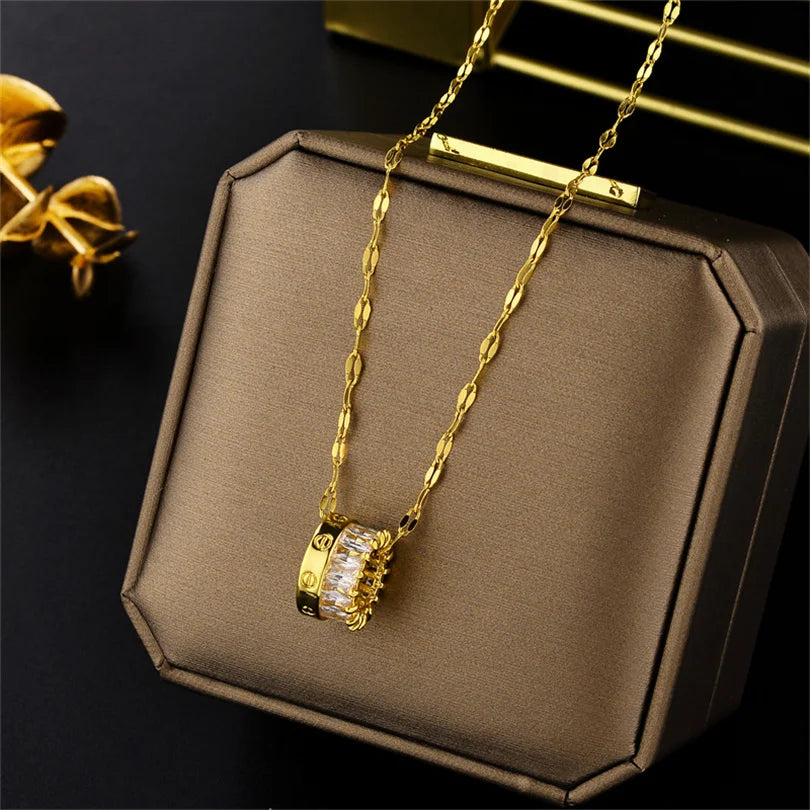 New in Light Luxury Zircon Crystal Stainless Steel Necklaces for Women Korean Fashion Sweet Sexy Female Clavicle Chain Jewelry